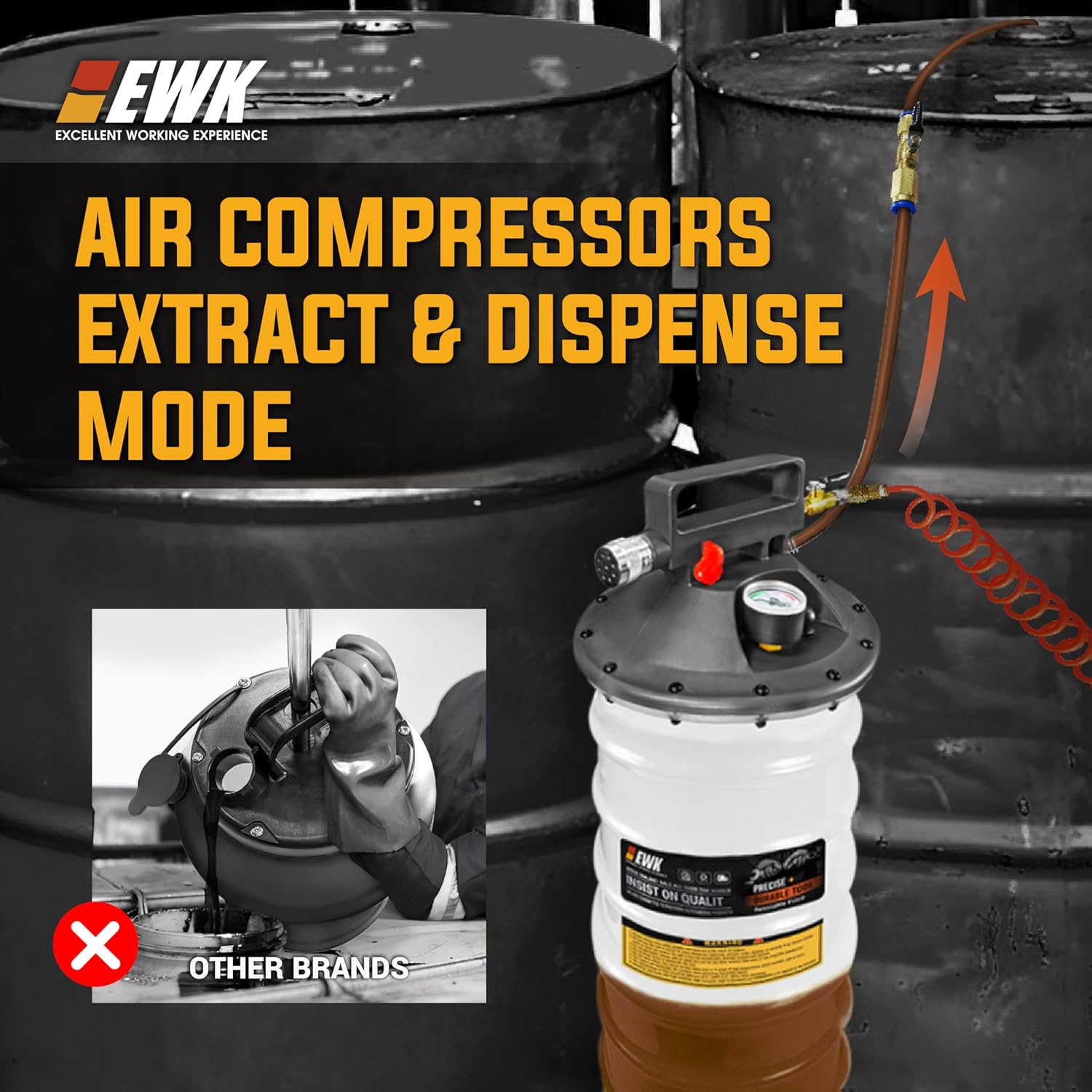 EWK 13.5L Heavy Duty Pneumatic Oil Extractor/Dispenser Pump, Fluid Vacuum Evacuator with Reinforced Tank, Oil Change Pump for Automotive Large Engines