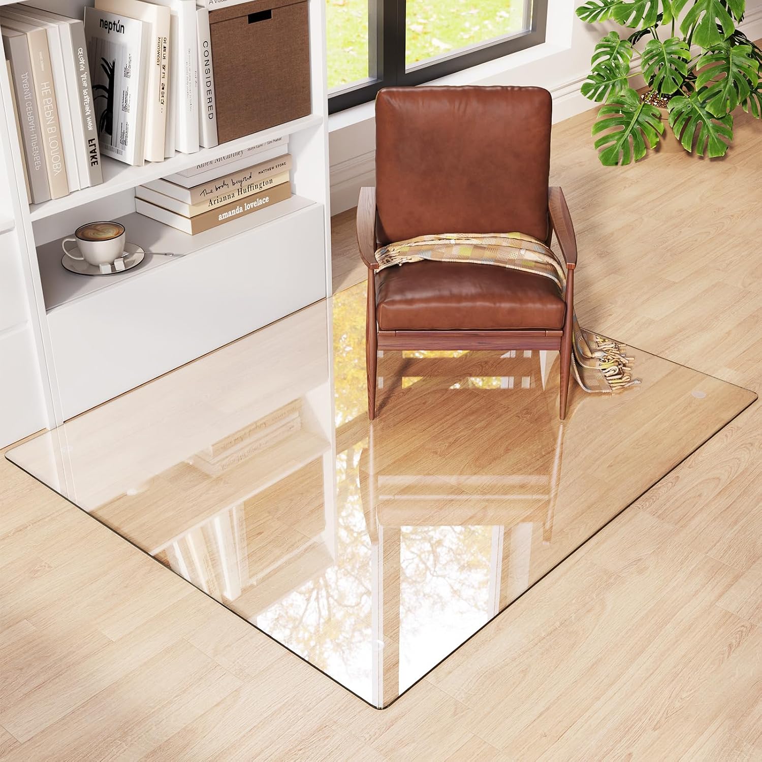 Tempered Glass Chair Mat 48'x40' – Ultra-Clear Office Chair Mat for Hardwood Floors & Low-Pile Carpets – Heavy-Duty 0.2' Scratch-Resistant Surface with Non-Slip Pads – Supports 1,000 lbs