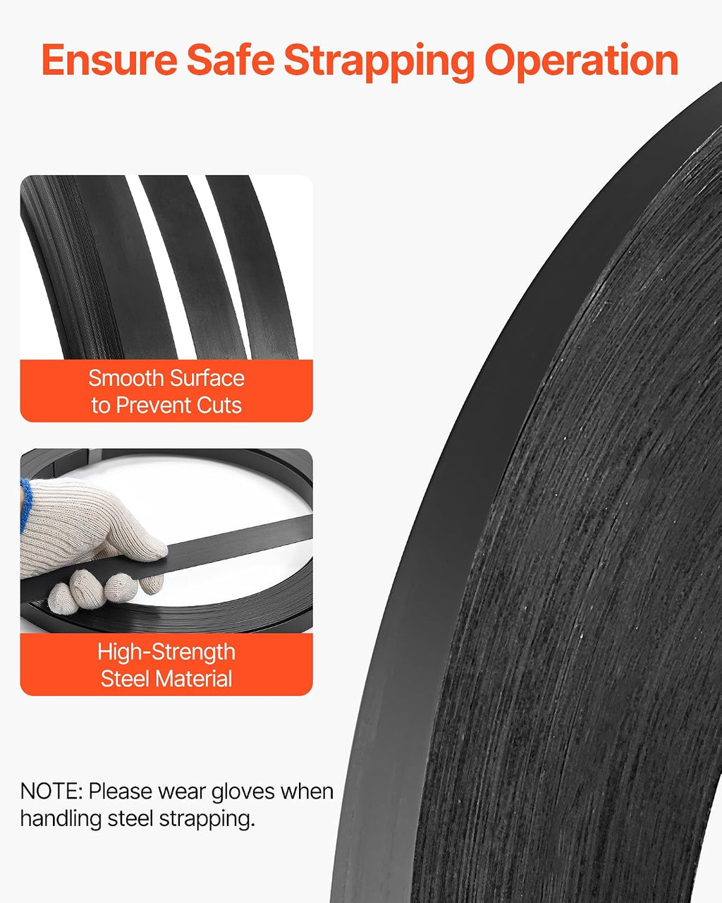 VEVOR Steel Strapping Coil, 3/4 in x 0.02 in x 1640 ft, Metal Strapping Banding Roll Withstands Harsh Environment, 1700 lbs Break Strength, Heavy Duty Banding Pallet Strap Coil for Pallet Packing