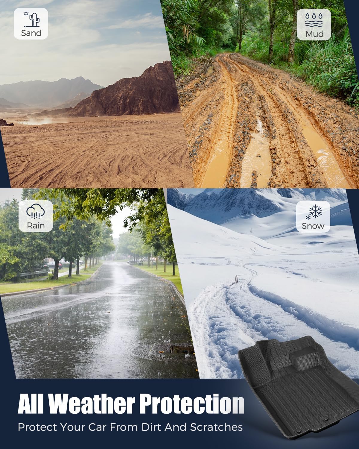 All Weather Floor Mats for Ford Fusion 2010 2011 2012, Custom Fit for Front 2nd Backseat Row Liners for Lincoln MKZ, TPE Heavy Duty Non-Slip Odorless Black Car Accessories for Mercury Milan 2010-2011
