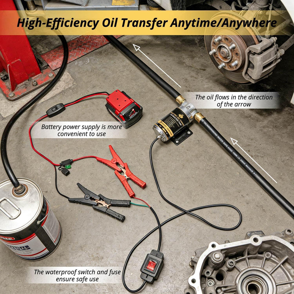 12V 100W Oil Transfer Pump, 5.8L/Min High Flow Oil Change Pump With Battery Adapter Compatible with Milwaukee M18 Battery, Fluid Transfer Pump for Truck, Motorcycle, Boat, Generator, Lawn Mower
