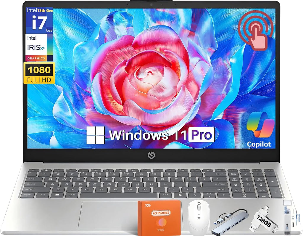 HP 15.6 Touchscreen Laptop Computer for Business, Intel 10-Core i7-1355U(up to 5.0 GHz), 15.6' FHD Touch Screen, 32 GB RAM, 1 TB SSD, Iris Xe GPU, Wi-Fi 6, Copilot, Long Battery Life, Windows 11 Pro