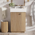 21.6-inch Bathroom Vanity with Reversible Sink, Free-Standing Single Storage Cabinet with One Left Door and Side Open Shelf, Vanity with Ceramic Basin for Bathroom (Wood)