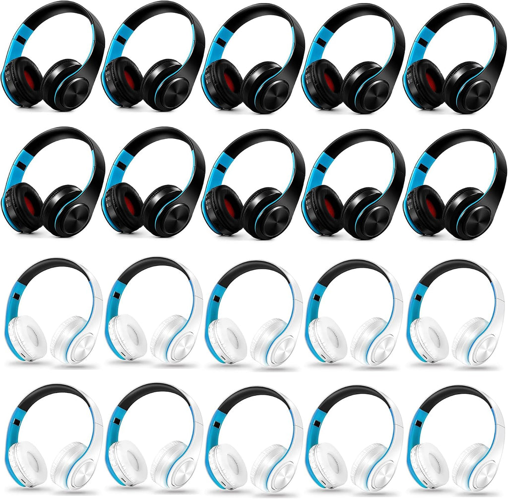 Bluetooth Headphones, Chat- Comfortable Over Ear Stereo Headphsets with Mic, Soft Earmuffs/Foldable/SD/TF, 20H Playtime, Great for Music/OFC/Tour/Gym/Game (20pcs Blue Colors)