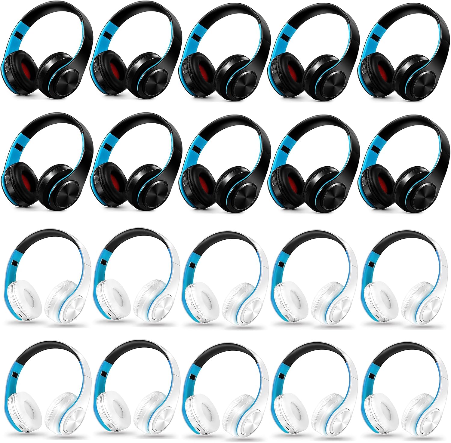 Bluetooth Headphones, Chat- Comfortable Over Ear Stereo Headphsets with Mic, Soft Earmuffs/Foldable/SD/TF, 20H Playtime, Great for Music/OFC/Tour/Gym/Game (20pcs Blue Colors)