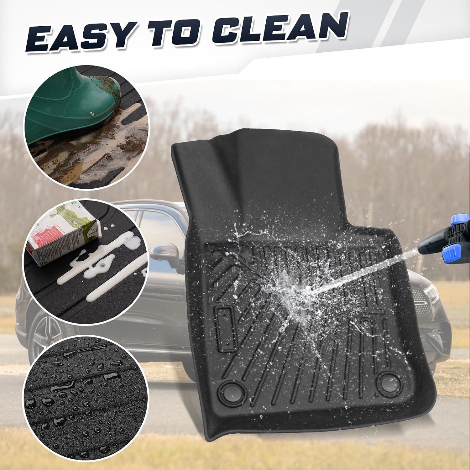Sunsdrew Floor Mats for 2023-2025 2026 Mercedes Benz GLC 300/GLC 350e/GLC 43 AMG (Not for Coupe), All Weather Floor Liners & Rear Trunk Mat for GLC Accessories, TPE Rubber, Raised Edge