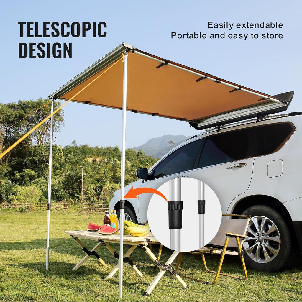 VEVOR Vehicle Awning 4.6'x6.6' Roof Rack Pull-Out Sun Shade UV50+ PU3000mm, Retractable Weatherproof 4x4 Side Awning for SUV Outdoor Camping & Overland (Hardware Included), w/Waterproof Storage Bag