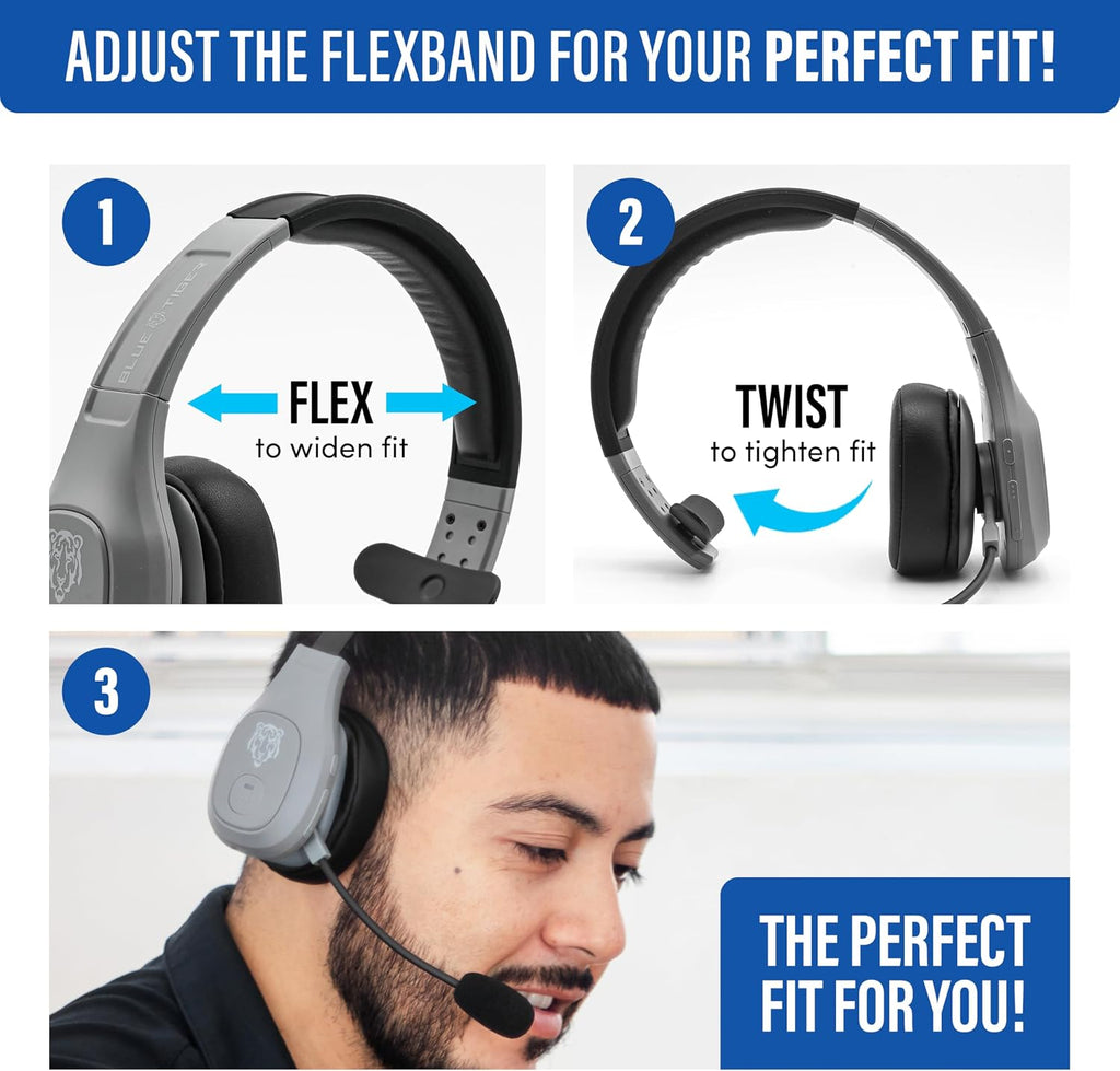 Blue Tiger Storm Gray - Premium Trucker Bluetooth Headset - Wireless Noise Canceling Mono Headset with Mic - High-Fidelity Sound, 30-Hour Talk Time, USB-C Charging - for Truck Drivers, Bluetooth 5.0