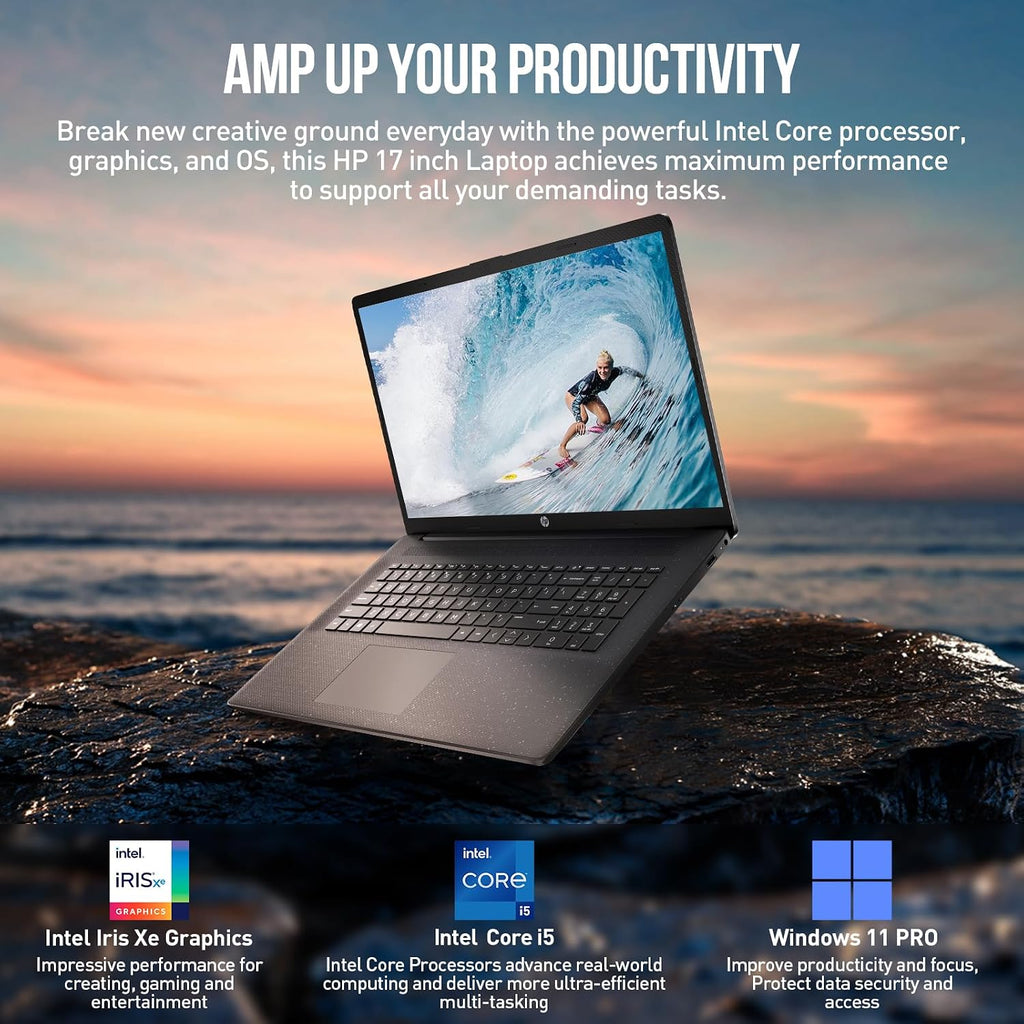 HP 17 Inch Laptop Computer, 17.3' FHD IPS Large Screen Business Laptop, Windows 11 Pro, Intel Core i5 (10-Cores) |10-Key Number Pad | Wi-Fi 6 | 64GB RAM, 1TB SSD | Black