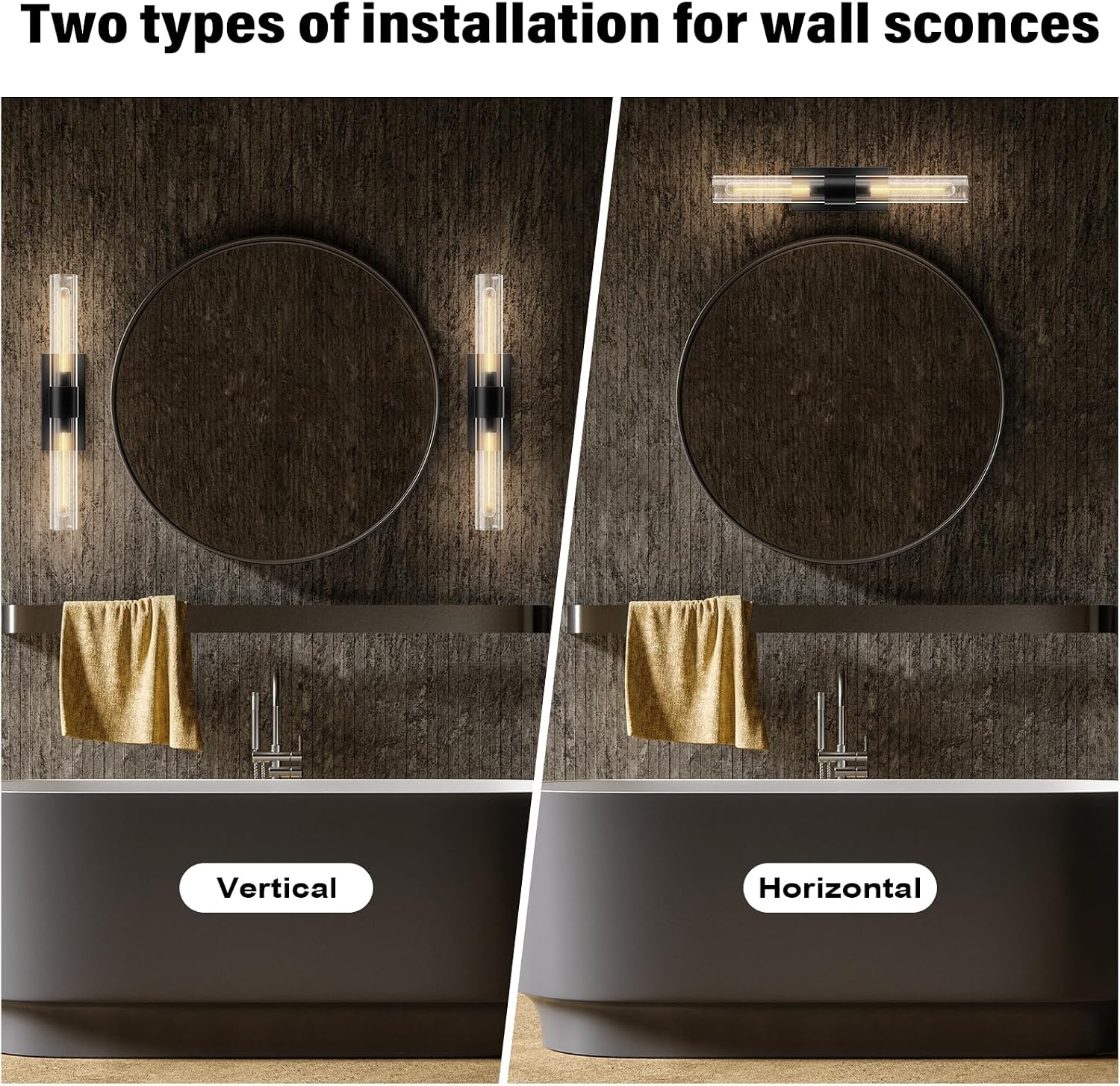 Brass Wall Sconces Set of 2, Bathroom Sconces Wall Lighting, Black Sconces Wall Lighting with Clear Glass Wall Lamp,Wall Mount Lamps Wall Lights for Vanity Light Bedroom Living Room Hallway