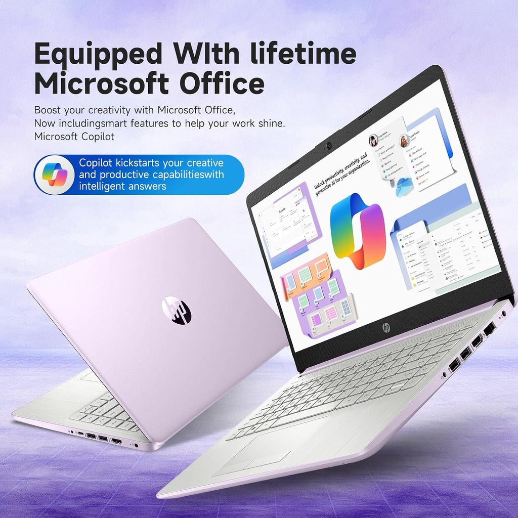 HP Student Business Laptop Computer - Intel N150 Processor, 16GB RAM, 384GB Storage (128GB UFS+256GB MSD), Microsoft Office Lifetime, Copilot AI, 1TB Cloud Storage, AI Powered, Lavender