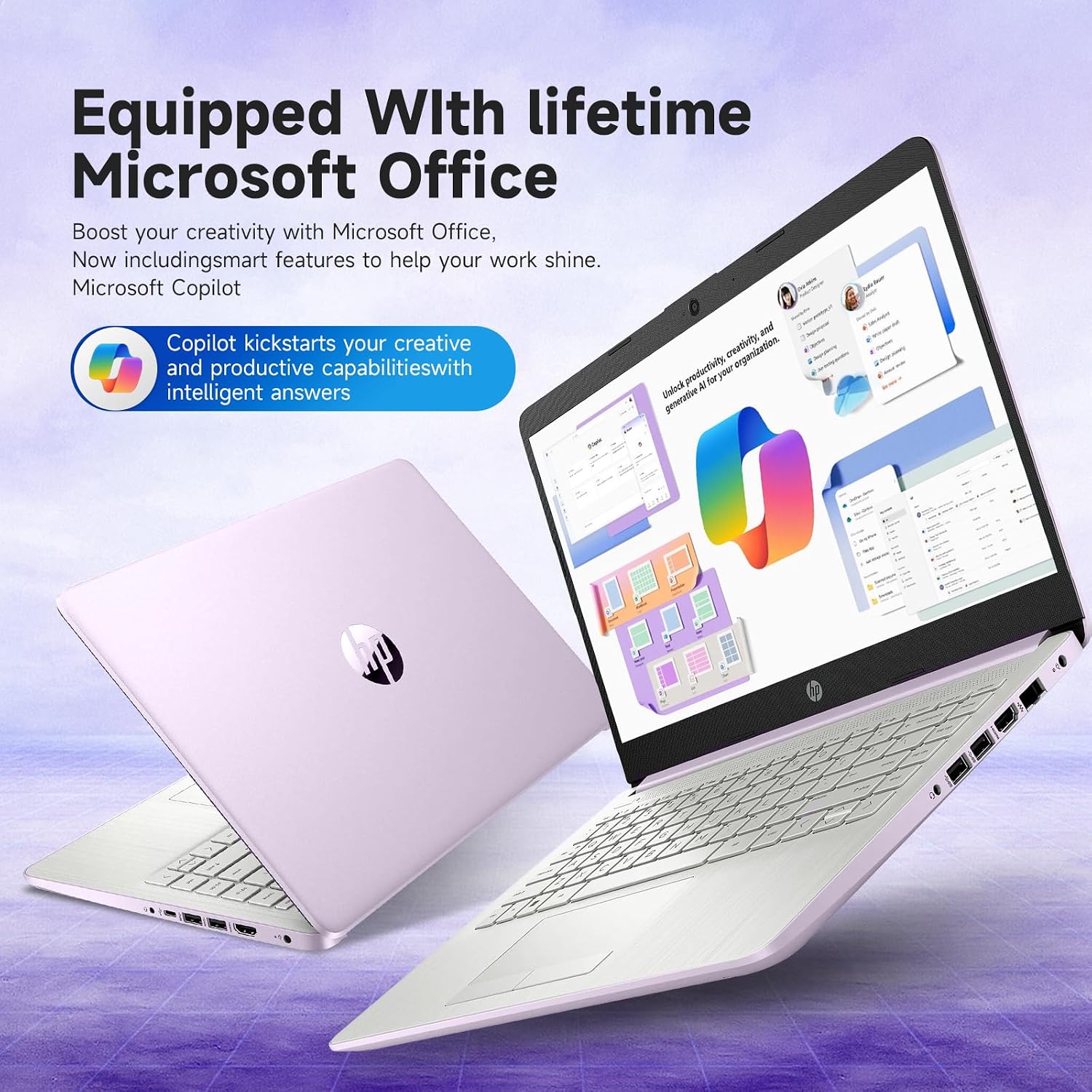 HP Student Business Laptop Computer - Intel N150 Processor, 16GB RAM, 384GB Storage (128GB UFS+256GB MSD), Microsoft Office Lifetime, Copilot AI, 1TB Cloud Storage, AI Powered, Lavender