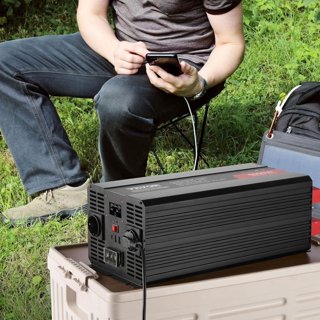 VEVOR Modified Sine Wave Inverter, 5000W, DC 12V to AC 120V Power Inverter with 6 AC Outlets 2 USB Port 1 Type-C Port, LCD Display and Remote Controller for High Load Home Appliances, CE FCC Certified