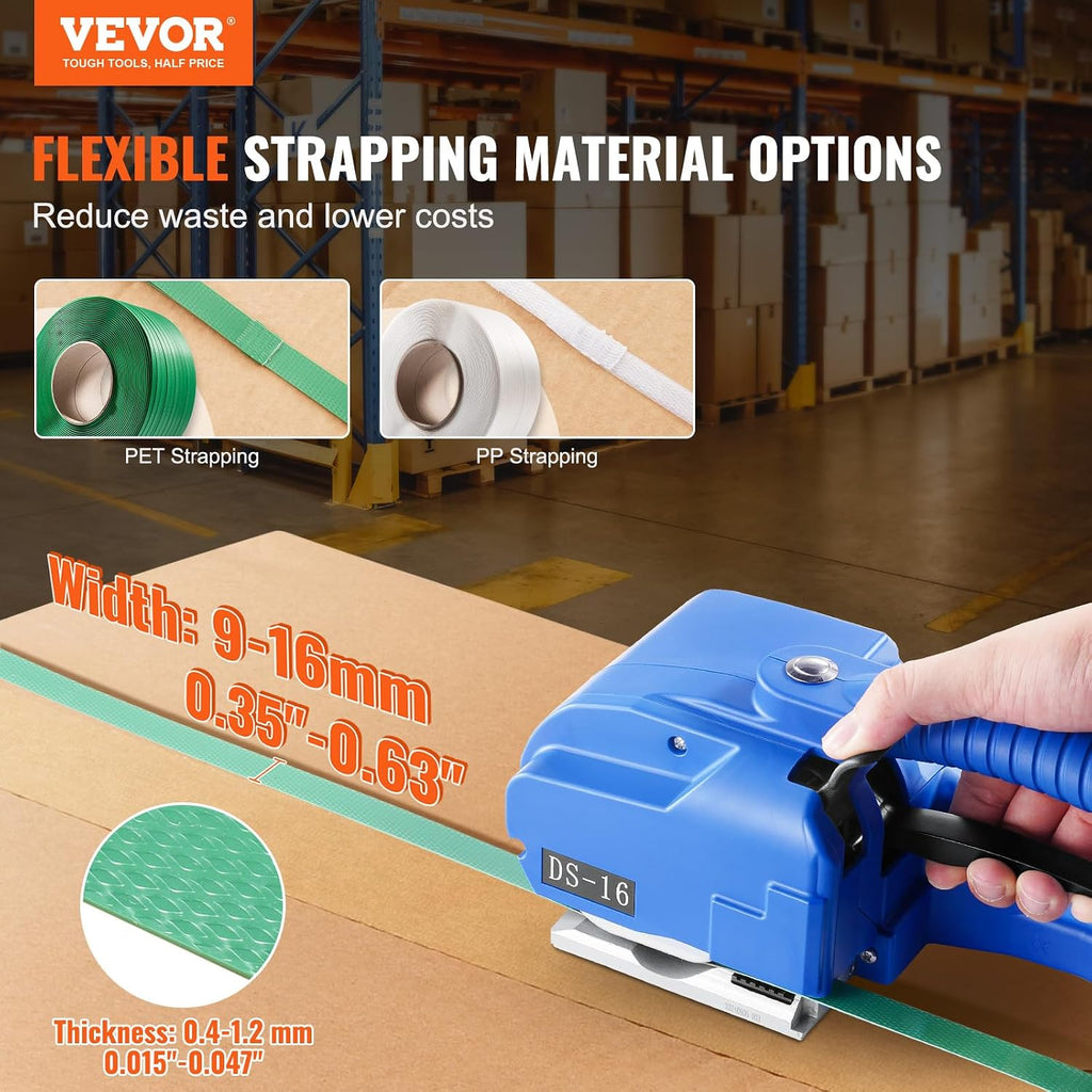 VEVOR Electric Strapping Machine, for 0.35'-0.63' PP PET Straps, Portable Electric Banding Tool with Digital Display, 2 x 5000mAh Battery Powered Automatic Strapping Tool for Packaging Box Pallet