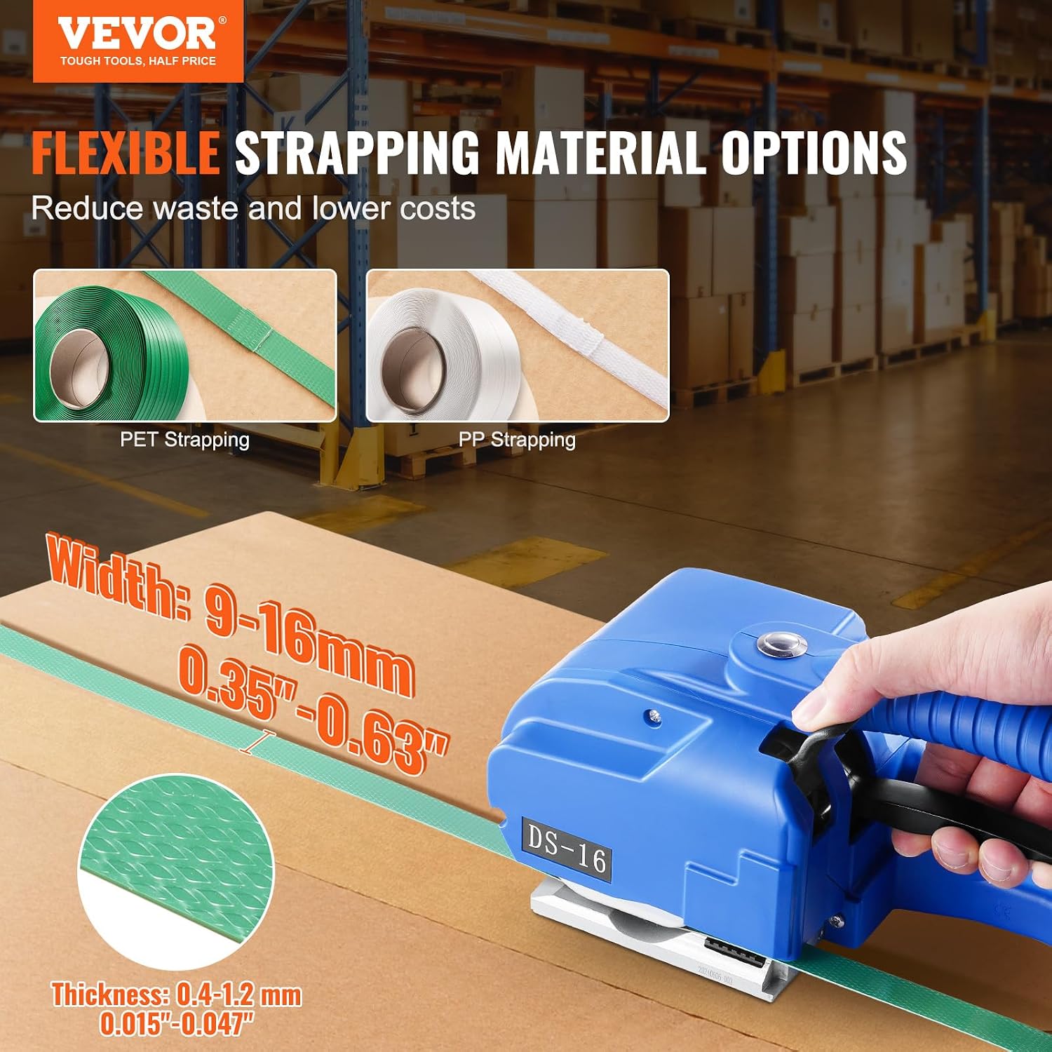 VEVOR Electric Strapping Machine, for 0.35'-0.63' PP PET Straps, Portable Electric Banding Tool with Digital Display, 2 x 5000mAh Battery Powered Automatic Strapping Tool for Packaging Box Pallet