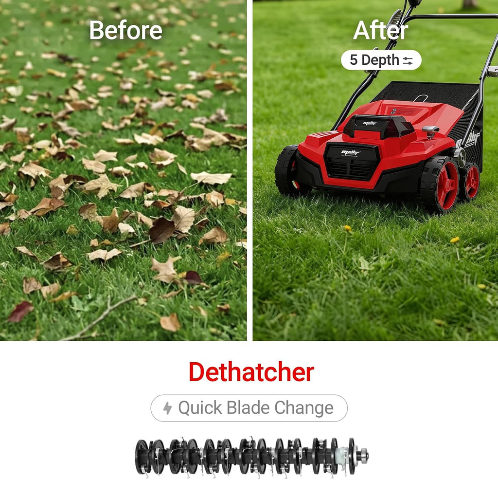 36V 15' Brushless Cordless Electric Dethatcher and Scarifier Compatible with Milwaukee 18V Battery(Tool Only), w/12Gal Thatch Collection Bag, 5-Depth Adjustment, Quick-Fold, Walk Behind for Lawn Care