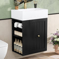 20-inch Bathroom Vanity with Sink Combo, Wall-Mounted Single Storage Cabinet with One Drawer& Left 2-Tier Storage Shelves, Wooden Vanity with Ceramic Basin for Bathroom, Black