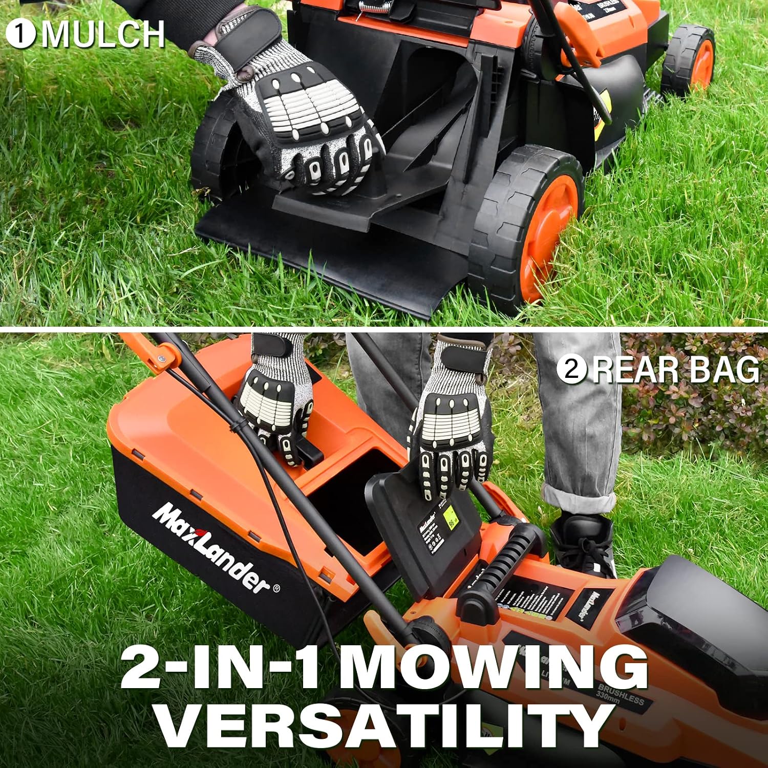 Maxlander Lawn Mowers/4.0 Ah Battery, 13 Inch Electric Lawn Mower Cordless, 20V 2-in-1 Battery Powered Lawn Mower with Brushless Motor, 5-Position Height Adjustment, Battery and Charger Included