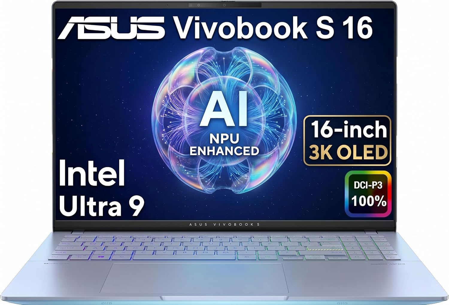 ASUS Vivobook S 16 AI PC Laptop, 16' 3K OLED, 32GB DDR5 RAM, Intel 16-Core Ultra 9 285H (> i9-13900H) for Photographer, Designers, FHD IR Webcam, IST Computer Customized 512GB/1TB/2TB SSD, Win 11 Home