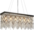 Q&S Black Modern Crystal Chandelier,L30 6-Light Luxury Rectangle Chandelier Light Fixtures for Dining Room Kitchen Island Bar UL Listed