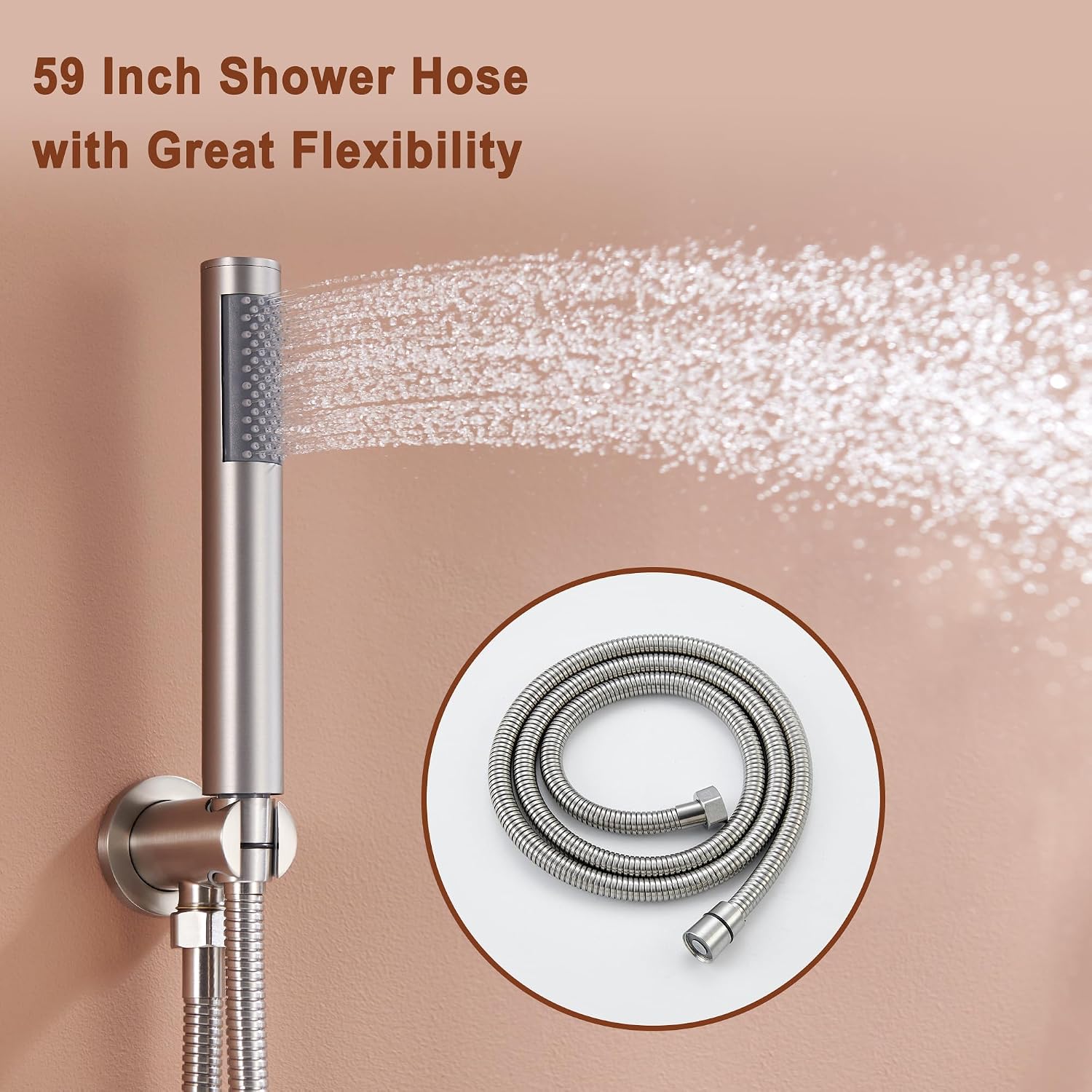 MONDAWE 12 Inch Ceiling Mounted Shower System in Brushed Nickel, 3-Function Shower Faucet Set with Rainfall Dual Shower Head and High Pressure Handheld Spray, All Function Can be Used At the Same Time
