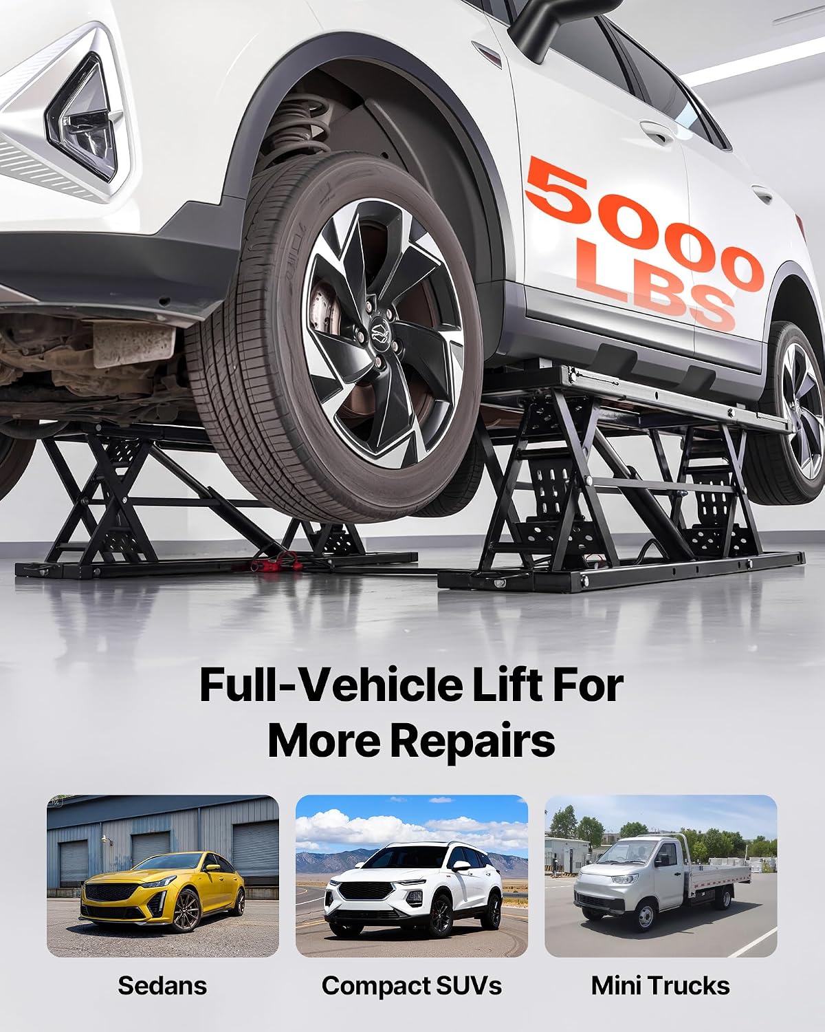 VEVOR Portable Car Lift, 5000 lbs Capacity, Heavy Duty Quick Lift with 25.6' Max Height, Pneumatic Pump, Wheels, 4 Rubber Pads & 4 Lifting Columns for Cars, Compact SUVs, Mini Trucks, Garage or Shop