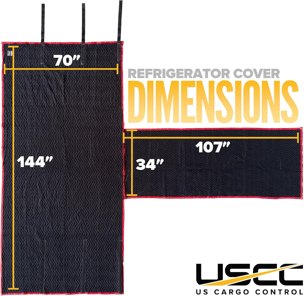 US Cargo Control Quilted Refrigerator Cover 70' x 38', Quilted Fridge Covers with Hook and Loop Straps, Cotton/Polyester Quilted Furniture Pads for Moving, Reusable, Fits Residential Fridges