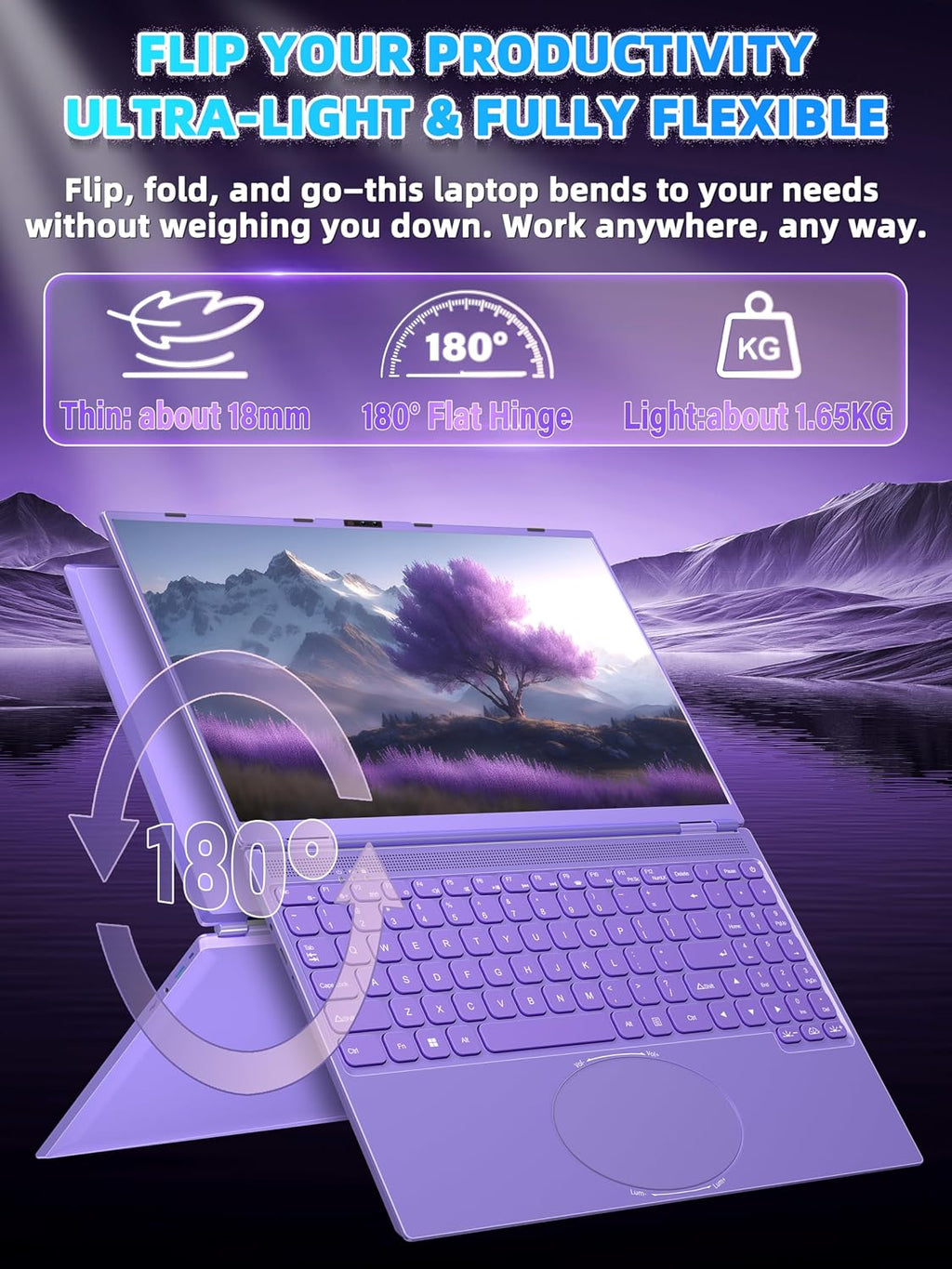 16' Purple Laptop, 1920x1200 FHD IPS Display, Quad-Core N95 Processor (Up to 3.4GHz), 16GB RAM 512GB SSD, Color Backlit KB, Face Recognition & Gesture Touchpad, Win 11 Pro, for Business Student