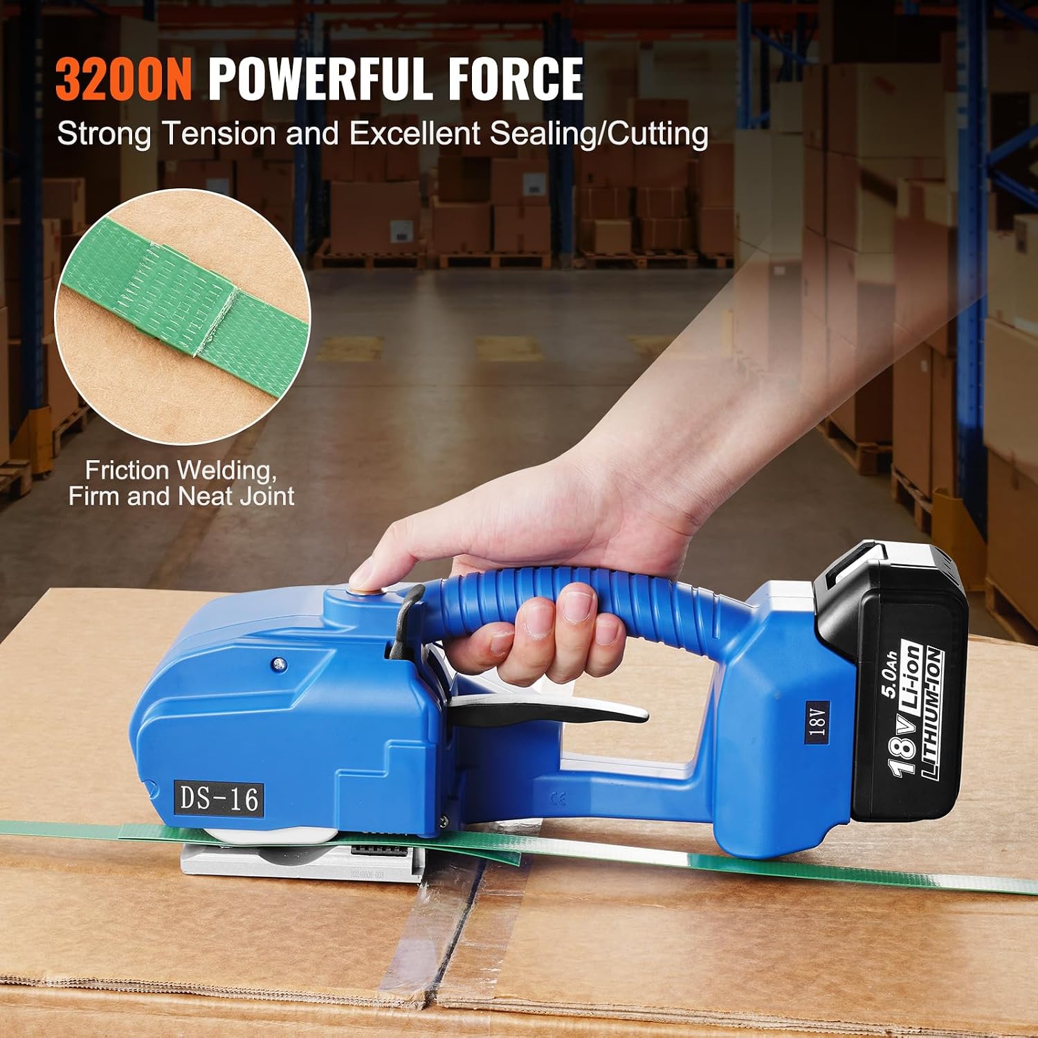 VEVOR Electric Strapping Machine, for 0.35'-0.63' PP PET Straps, Portable Electric Banding Tool with Digital Display, 2 x 5000mAh Battery Powered Automatic Strapping Tool for Packaging Box Pallet