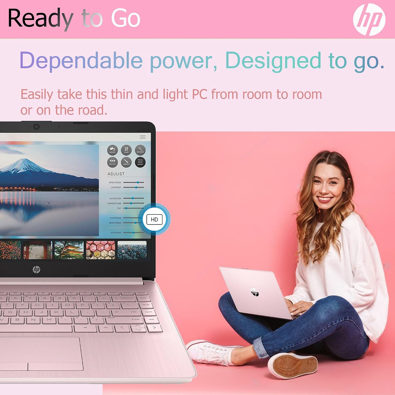 HP Ultralight 14 inch Laptop with Intel 4-Core Processor • with Microsoft 365 and Wireless Earbuds • 16GB RAM • 64GB SSD • HD Display • Pink • Windows 11