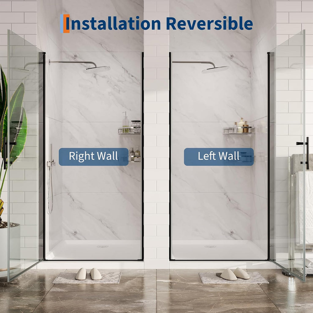 Pivot Shower Door 34 inch W x 72 inch H, Single Swing Tempered Glass Shower Door with Aluminum Frame, Frameless Look for Modern Bathroom Remodel or Apartment Upgrade, Matte Black