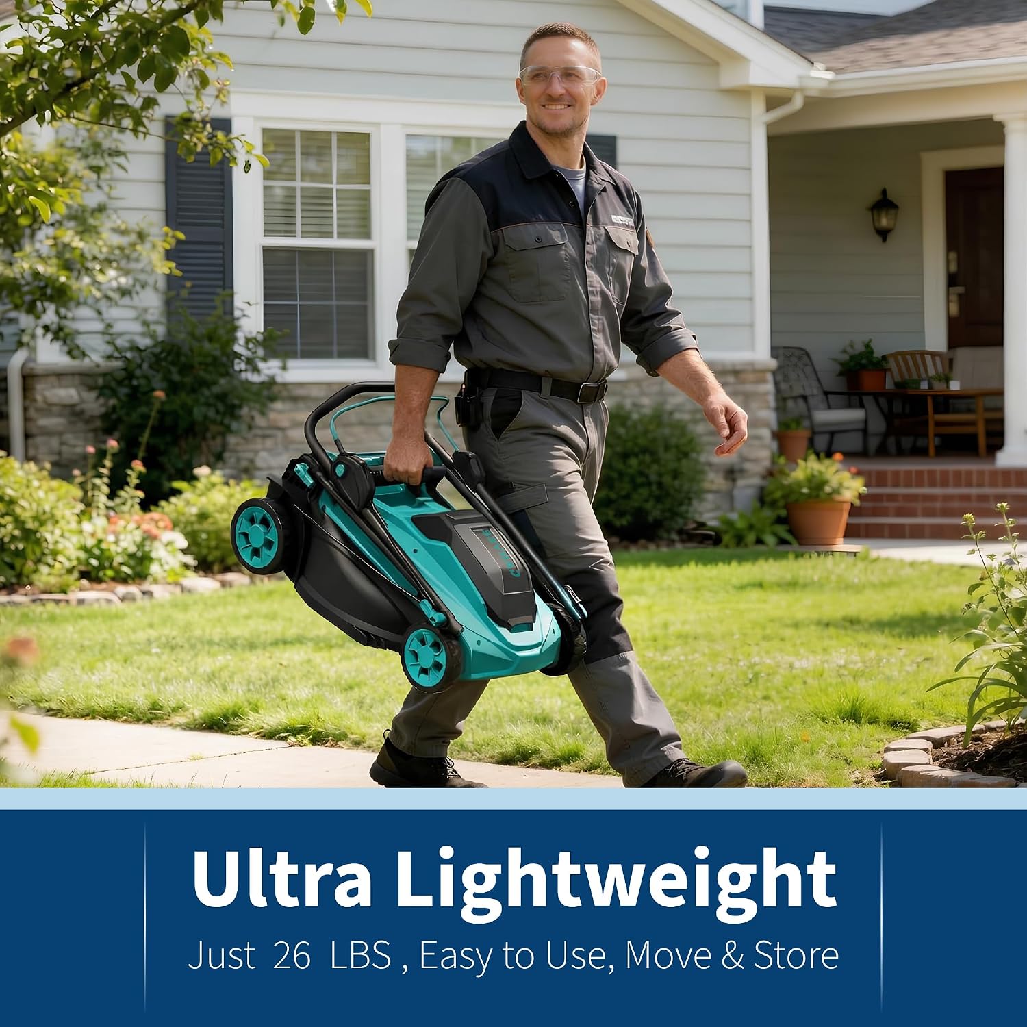Garvee 17 Inch Electric Lawn Mower, Battery Powered Cordless Lawnmower, 2-in-1 Brushless Walk-Behind Push Mowers