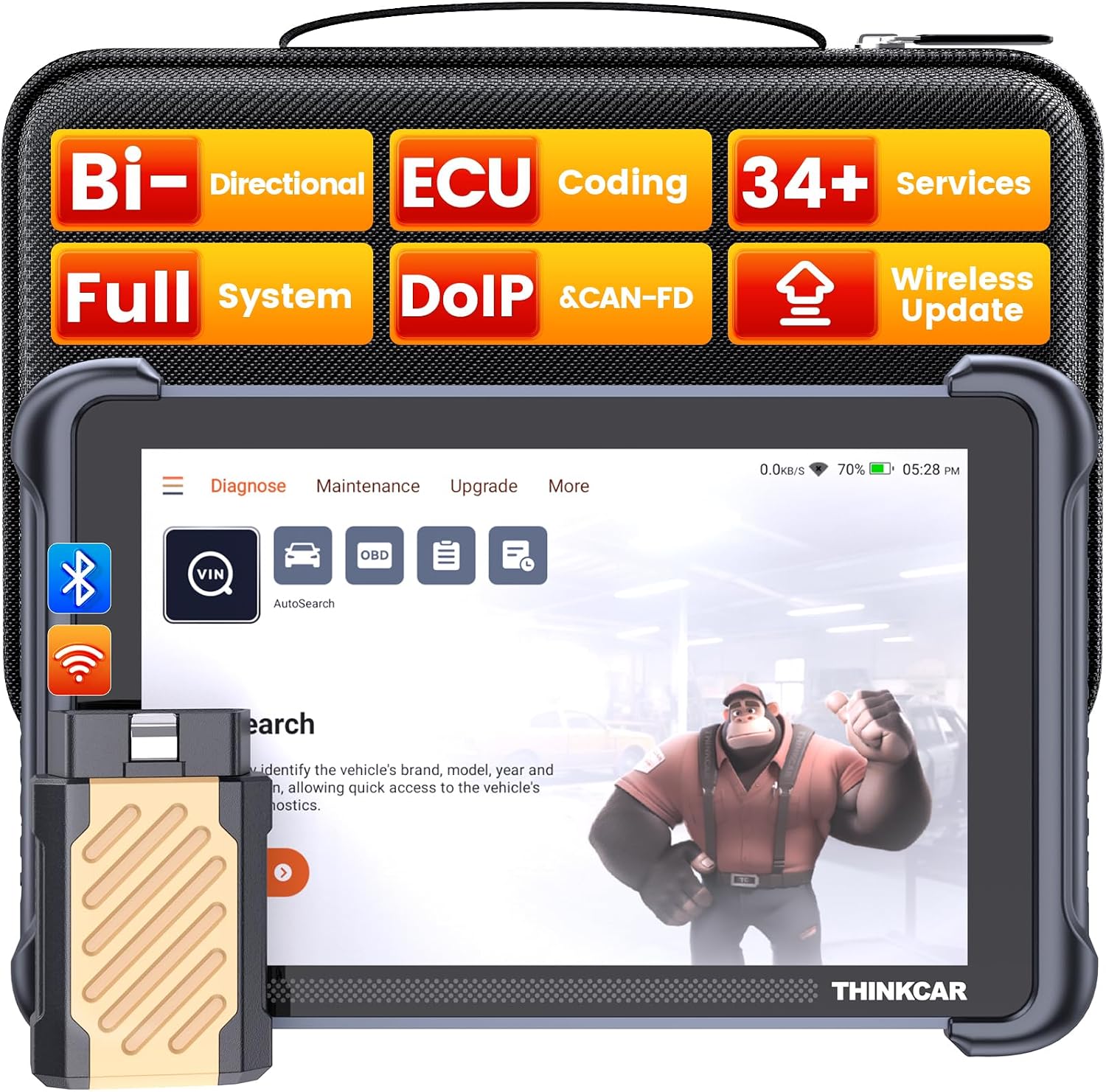 THINKCAR Bidirectional Scan Tool, THINKSCAN 689BT All System Automotive Diagnostic Tool, Bi Directional OBD2 Scanner with ECU Coding, 34 Services, FCA Autoauth, CANFD and DoIP, Wireless Update