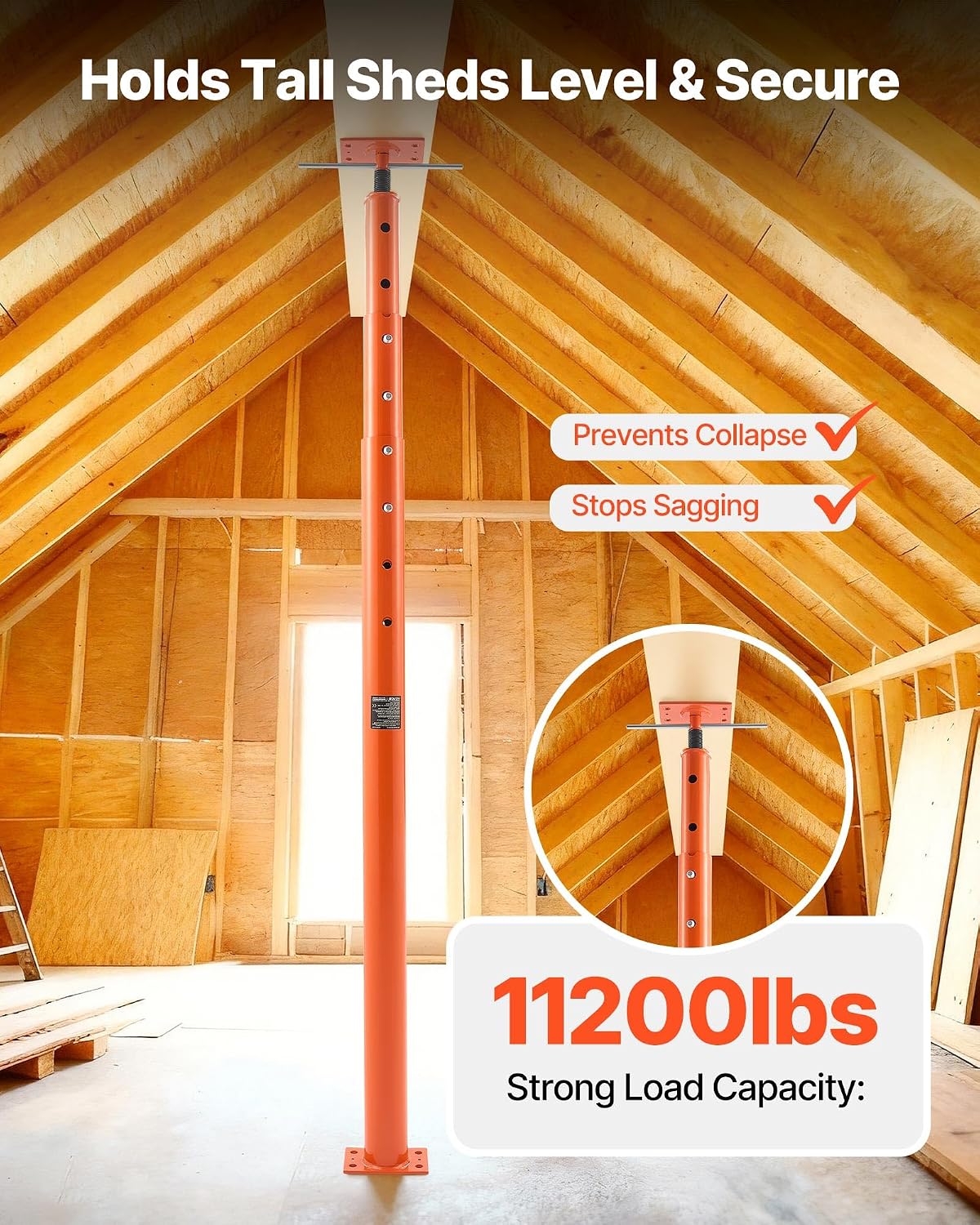 VEVOR House Floor Jacks, 2 Pack 54-150 Inch Height Range, 11200 lbs Max Load Capacity, Adjustable Support Beam Basement Jack Post Pole for Leveling, Lift Steel Telescoping Post for Temporary Support