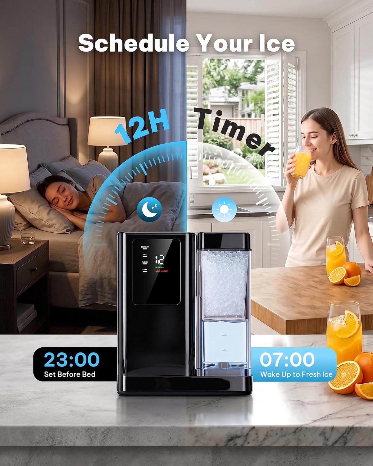 Silonn Countertop Nugget Ice Maker, 40 Lbs Daily Ice Production with 3L Removable Water Tank, Self-Cleaning Pebble Ice Machine, 12H Timer, Quiet 40 dB Operation for Home, Office & Parties