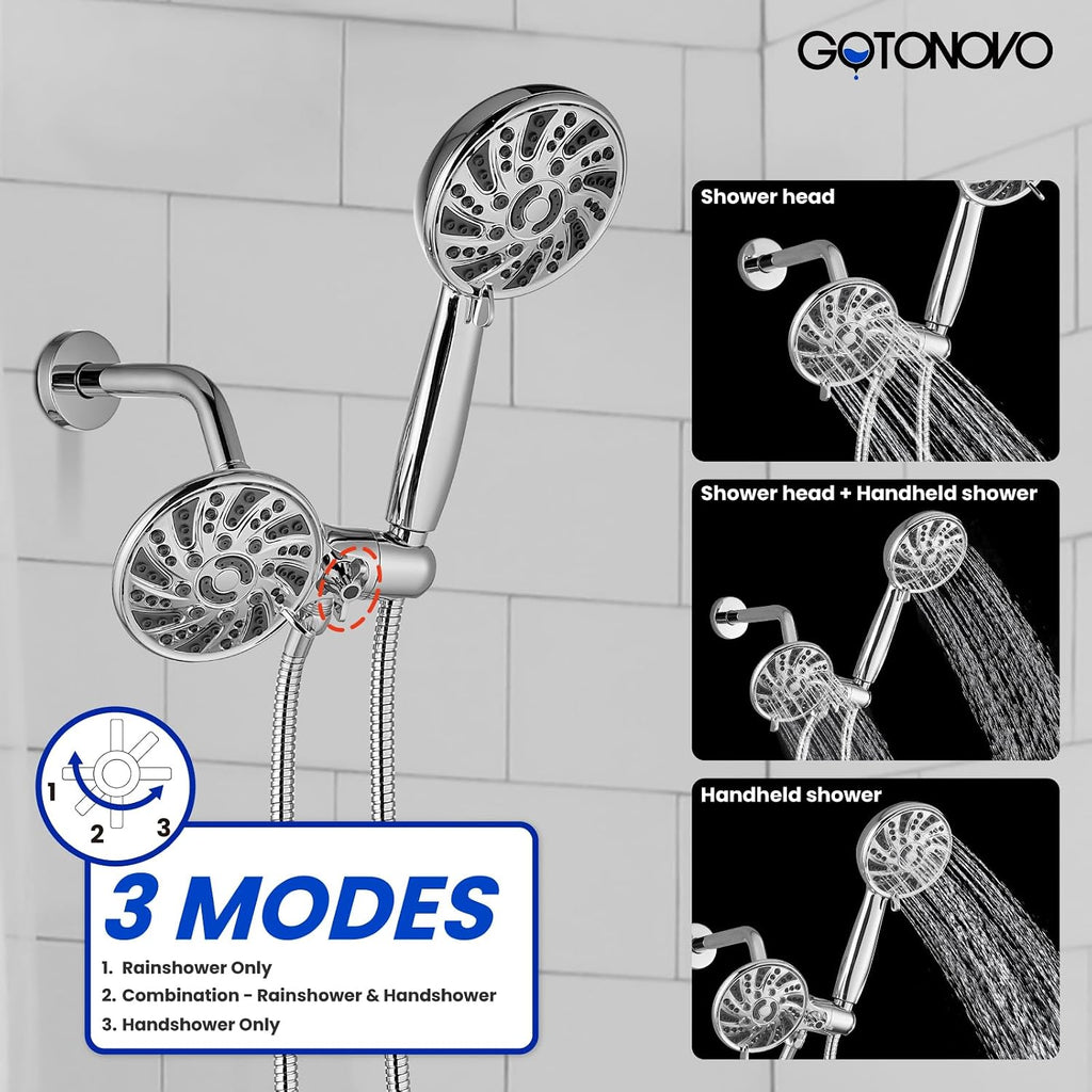 gotonovo Tub Shower Faucet Set Bathroom Shower Head Kit High Pressure Bathtub Shower Faucet 6 Modes ABS Handheld Spray Valve and Shower Trim Kit Shower Head and Handle Set Polished Chrome