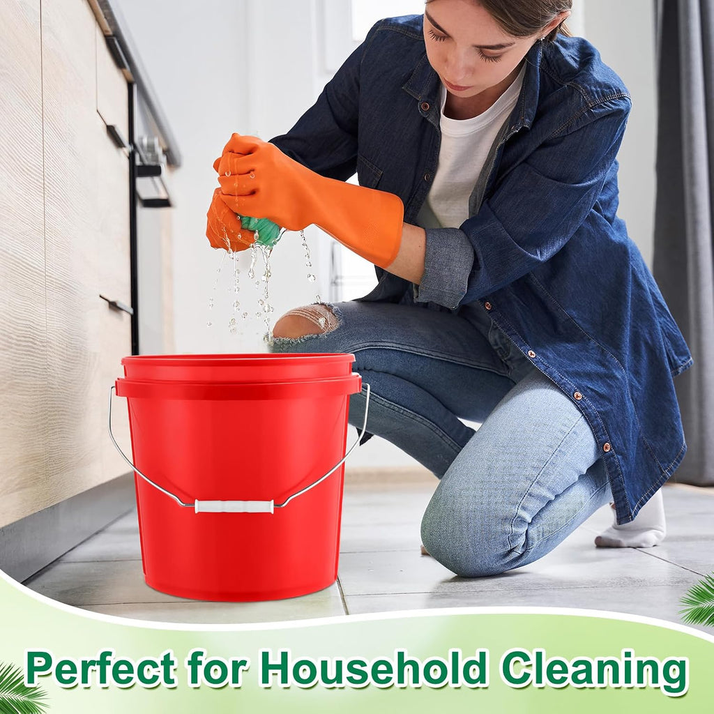 Tioncy 24 Pcs 2 Gallon Plastic Bucket with Lid Heavy Duty 2 Gallon Bucket Pail with Lid Handle for Storage Container Home Household Cleaning (Red)