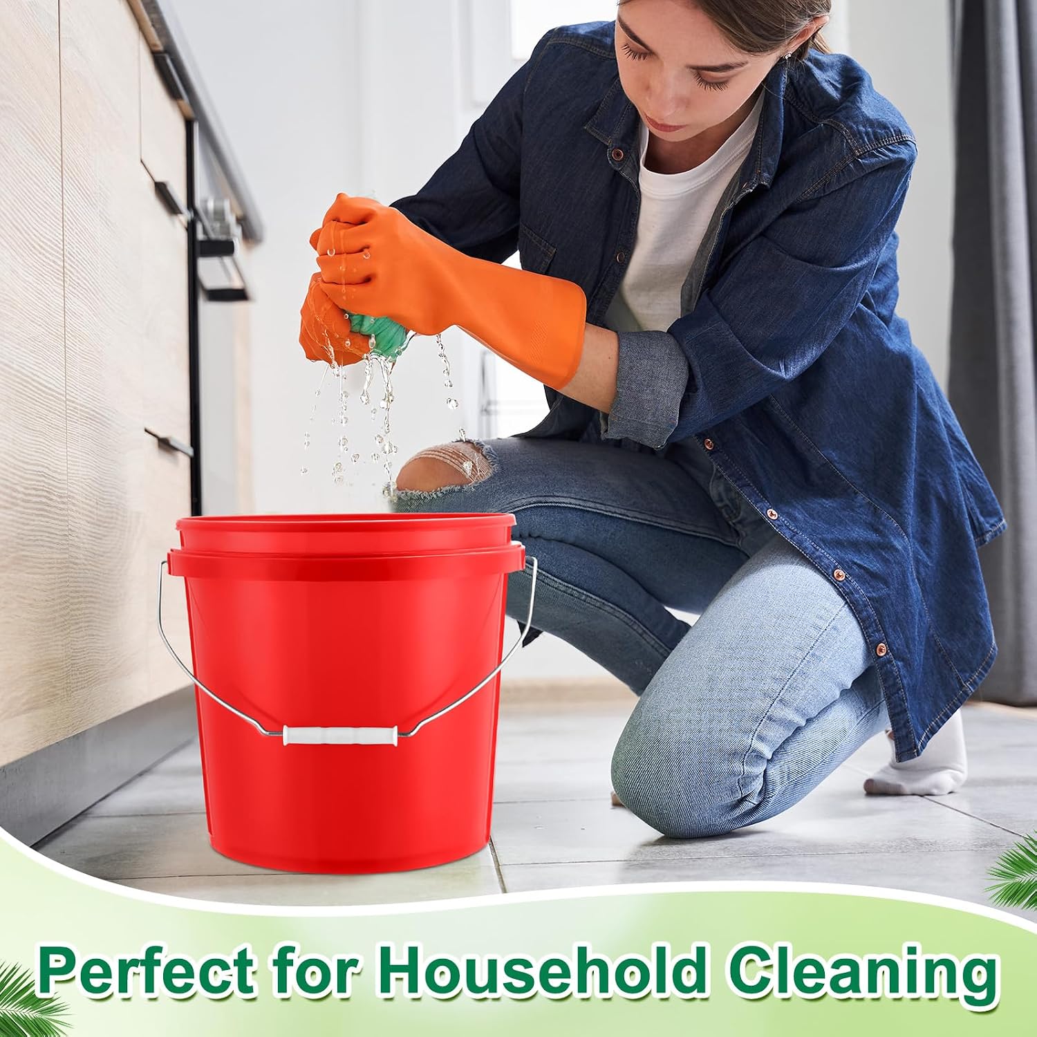 Tioncy 24 Pcs 2 Gallon Plastic Bucket with Lid Heavy Duty 2 Gallon Bucket Pail with Lid Handle for Storage Container Home Household Cleaning (Red)
