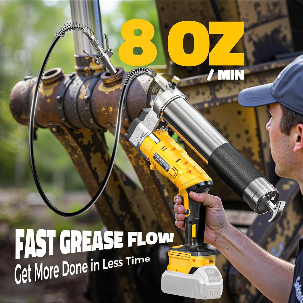 Ecarke Cordless Grease Gun Compatible with DeWalt 20V Battery, 12000PSI Max Electric Grease Gun, Dual Pistol & in-Line Grip, Works with Bulk & Cartridge Grease, with 39' Hose & 4 Couplers (Tool Only)