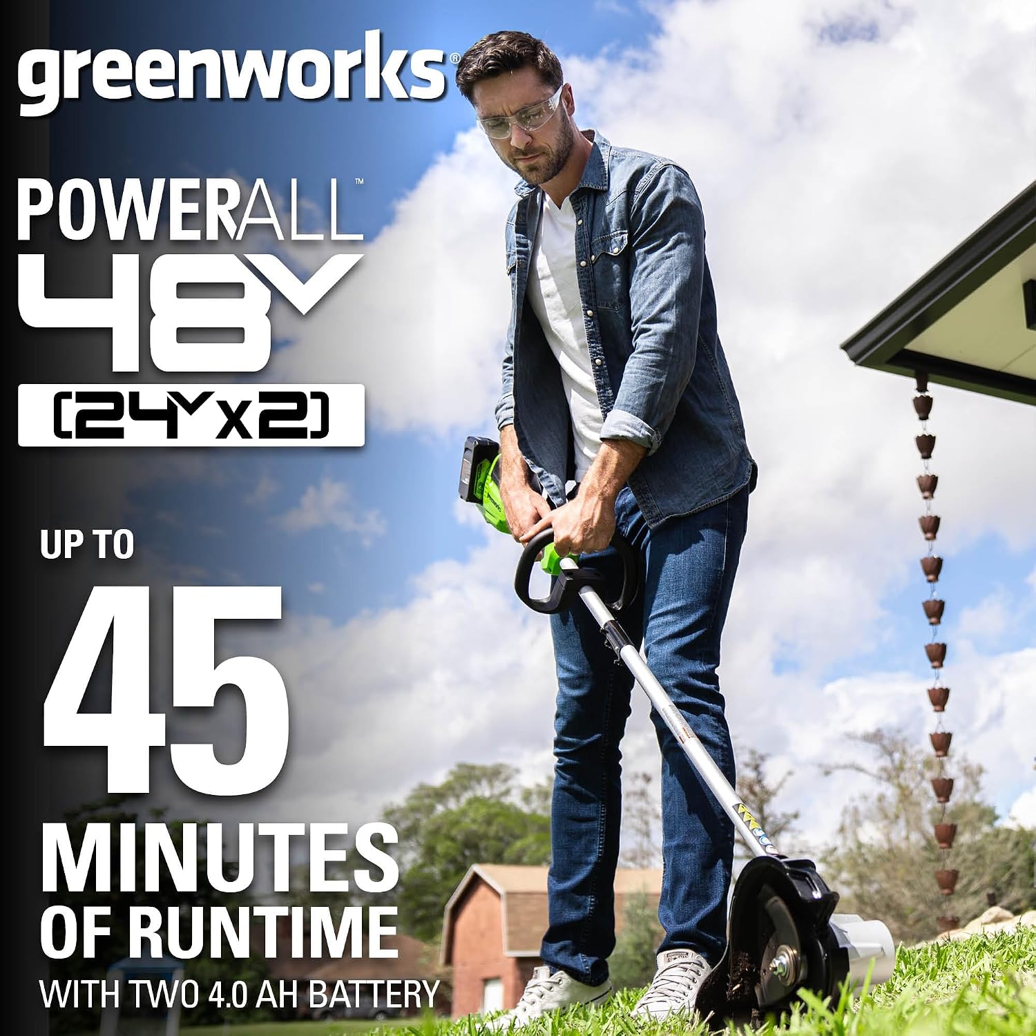 Greenworks 48V (24V x 2) 8-Inch Brushless Edger, (2) 4Ah Batteries and 4A Dual Port Charger Included, ED48L4410