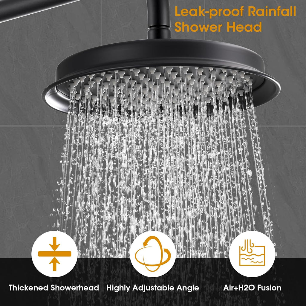 Antique Rain Shower Head with Handheld Spray, Matte Black Rain Shower System with Rough-in Balance Pressure Valve, 9 inch Bathroom Luxury Rain Fall Shower Head Wall Mount Round, (B2312-BK)