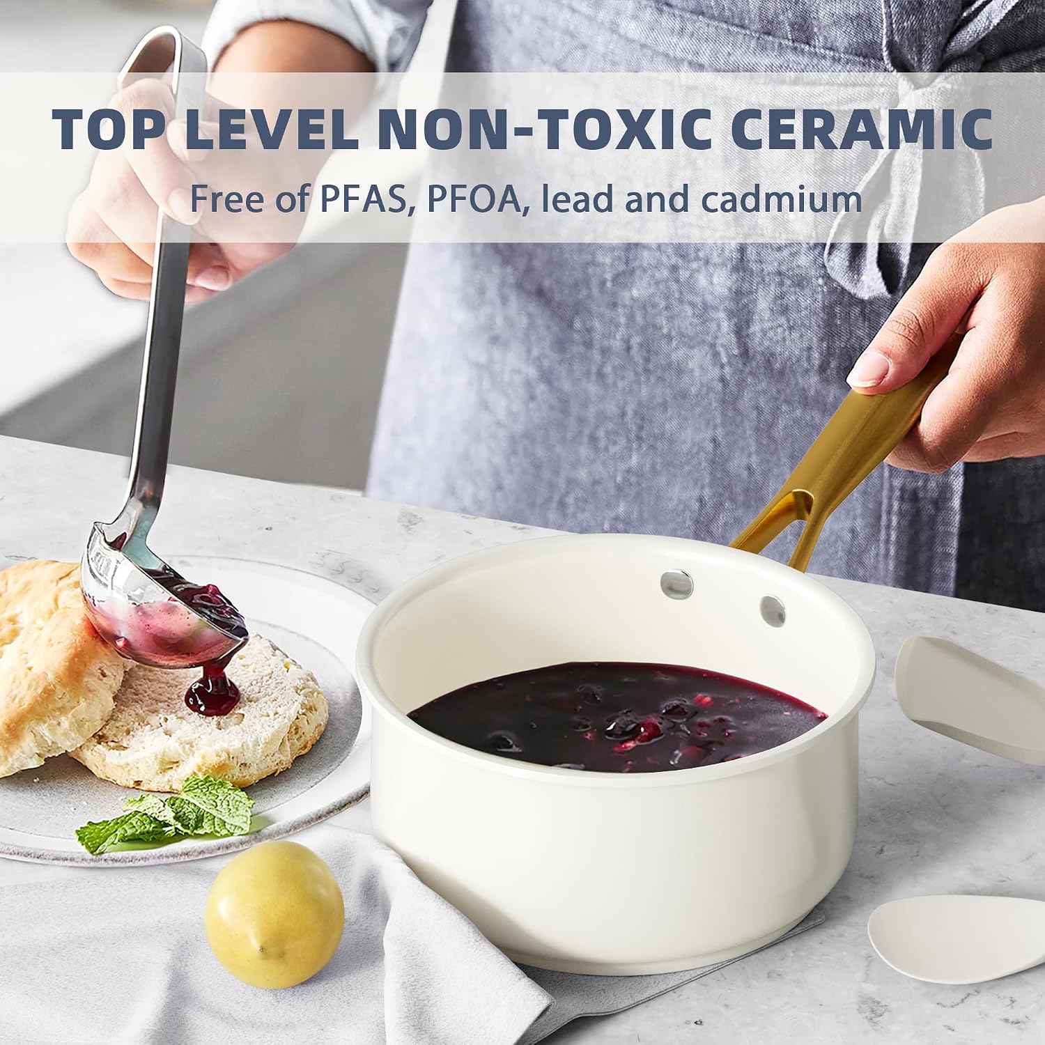 Pots and Pans Set Non Stick - VONIKI Ceramic Cookware Set with Cooking Utensils Set, Non Toxic Kitchen Cookware Sets Dutch Oven Pot with Lid Saucepan Set Sauté Pan Frying Pan Set for Cooking Gifts