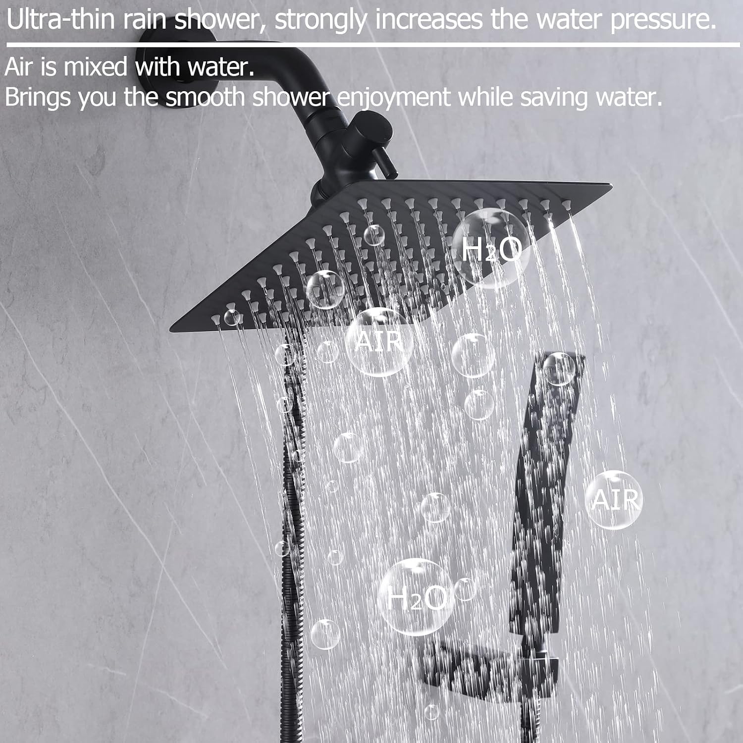 2 Handles Shower Faucet Set Rain Shower Head with Handheld Shower Combo Set Dual 2 in 1 Shower System Wall Mounted Matte Black