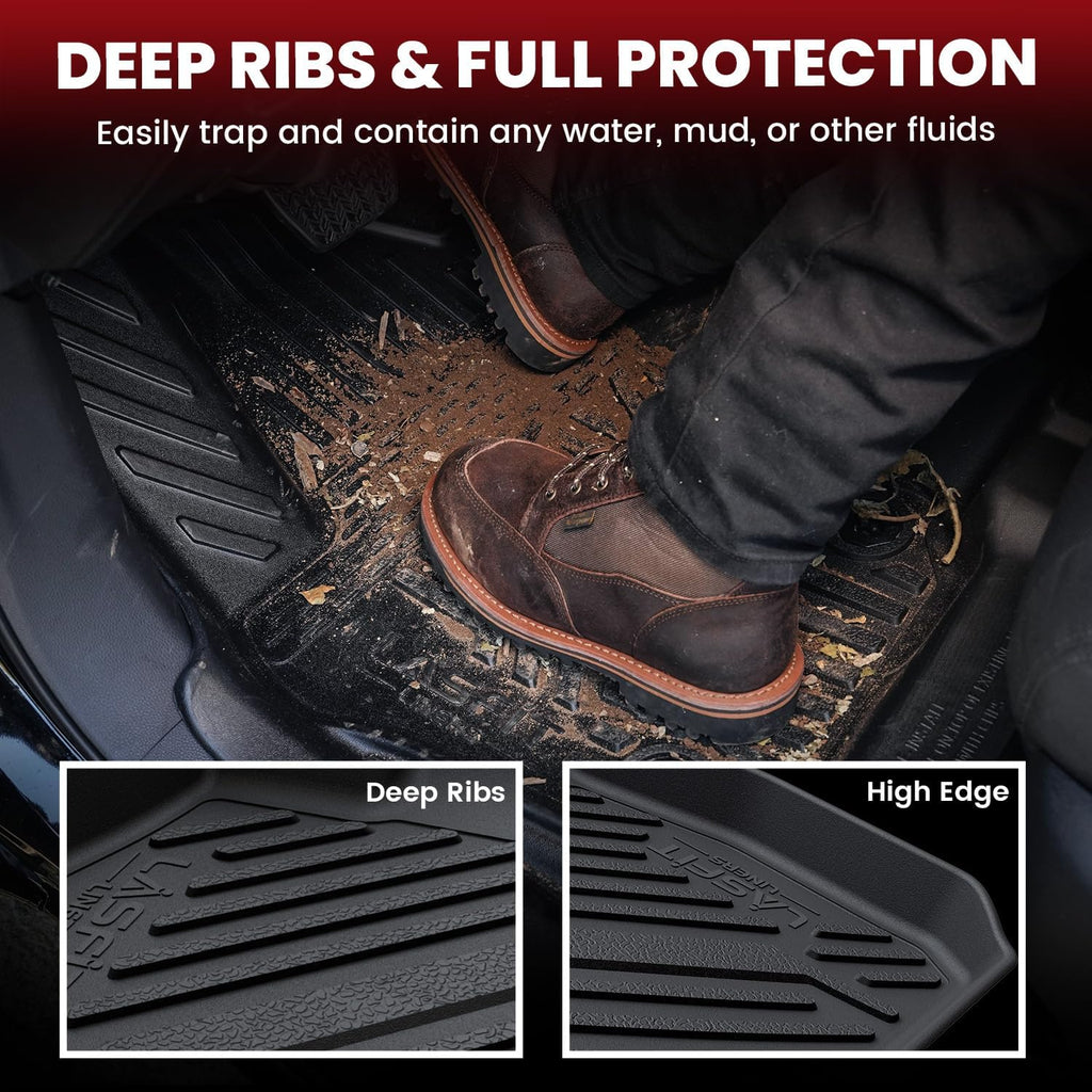 LASFIT Floor Mats 2015-2023 for Dodge Challenger RWD(Not for AWD), All Weather TPE Custom Fit Car Mats Floor Liners 1st & 2nd Row, Black