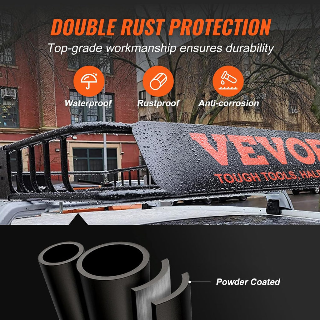 VEVOR Roof Rack Cargo Basket, 64' x 39' x 6' Rooftop Cargo Carrier with Extension, Heavy-Duty Steel 200 LBS Capacity Universal Roof Rack Basket, Luggage Holder for SUV, Truck