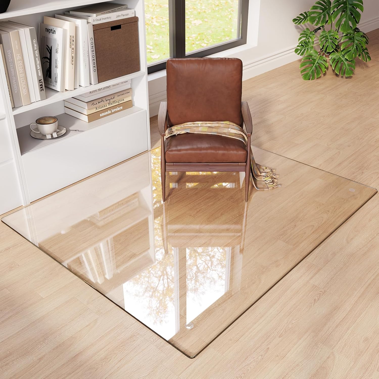 Tempered Glass Chair Mat 55'x46' – Ultra-Clear Office Chair Mat for Hardwood Floors & Low-Pile Carpets – Heavy-Duty 0.2' Scratch-Resistant Surface with Non-Slip Pads – Supports 1,000 lbs