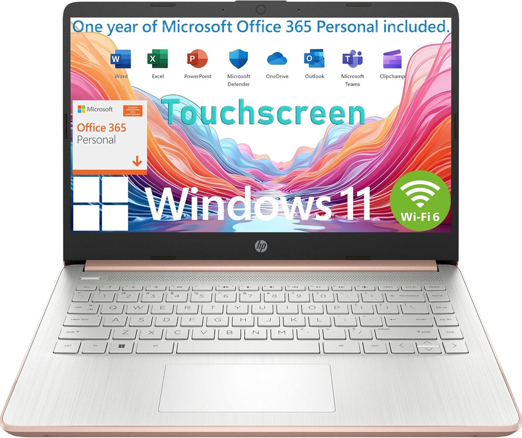 HP Touchscreen Laptop Computer for Student Home Study, 1-Year Office 365, Intel Processor, 8GB RAM, 256GB PCIe SSD, WiFi 6, BT 5.4, 14 inch, Webcam, Type-C, HDMI, Pale Rose Gold, Windows 11S (Renewed)