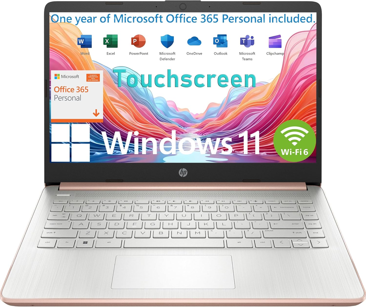 HP Touchscreen Laptop Computer for Student Home Study, 1-Year Office 365, Intel Processor, 8GB RAM, 256GB PCIe SSD, WiFi 6, BT 5.4, 14 inch, Webcam, Type-C, HDMI, Pale Rose Gold, Windows 11S (Renewed)