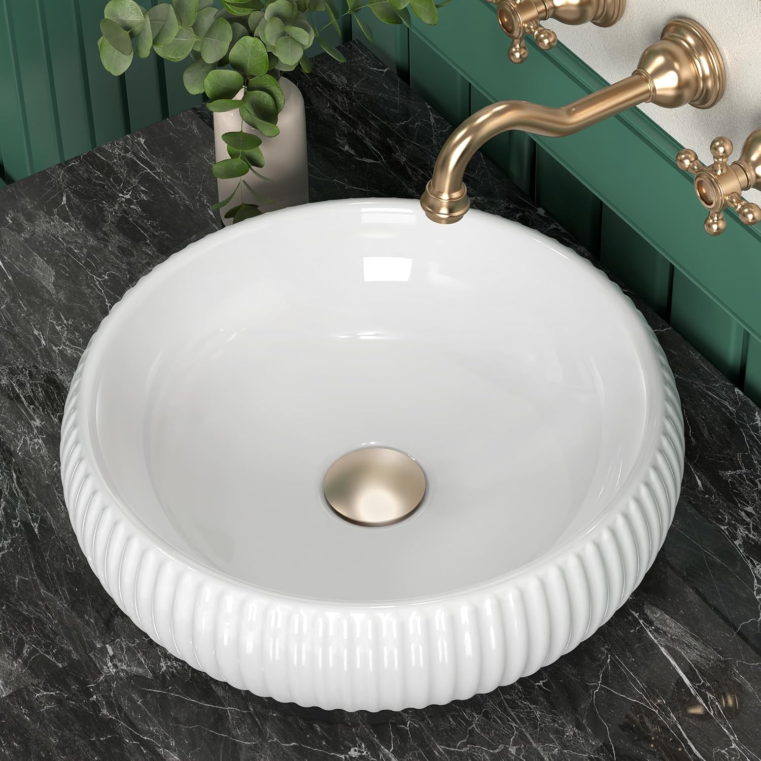 Bathroom Vessel Sink above Counter, Bowl Sinks for Bathroom, Countertop White Bathroom Sink 16.4' for Cabinet Lavatory Vanity Porcelain Ceramic, CBS131