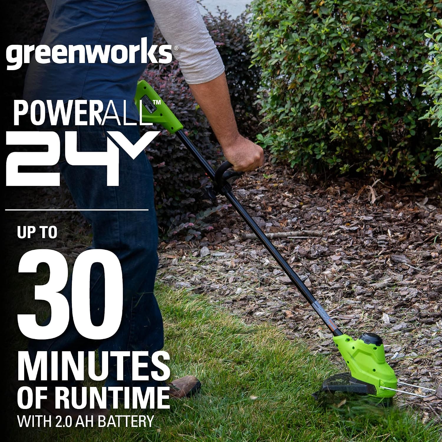 Greenworks 24V 13' Brushless Lawn Mower, String Trimmer, 4.0Ah USB Battery and Charger Included